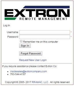 Extron Log In Page